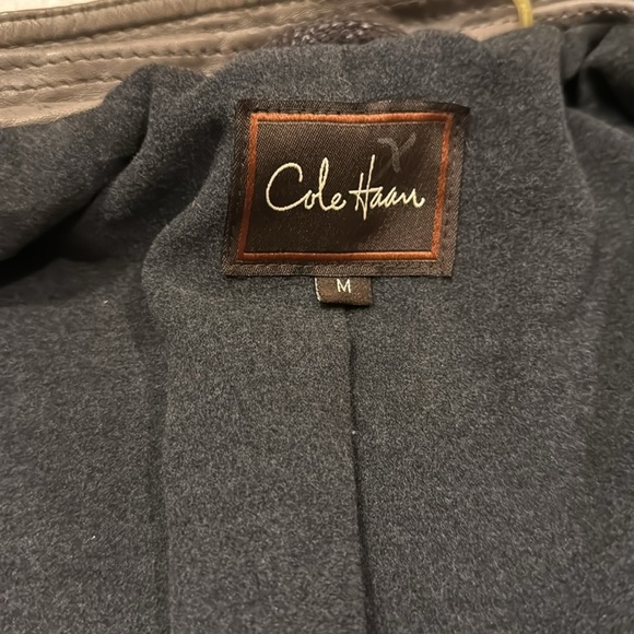 Cole Haan RARE Leather Lambskin gray/black distressed jacket men’s M pre-owned. - Picture 4 of 14